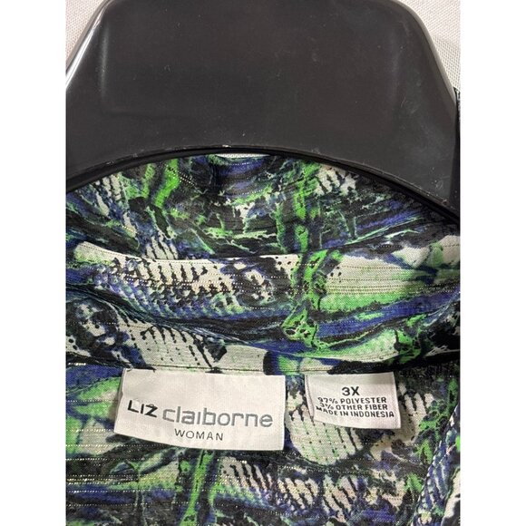 Liz Claiborne Womens 3X Abstract Print Sheer Blouse Metallic Tie Button Front - Picture 3 of 4